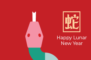 A stylized snake on a red background for the lunar year of the snake.